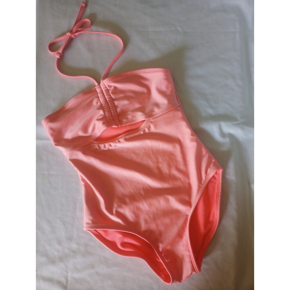 Art Class Pink Solid Halter Strap One-Piece Swimsuit, Women’s Size L (10/12)